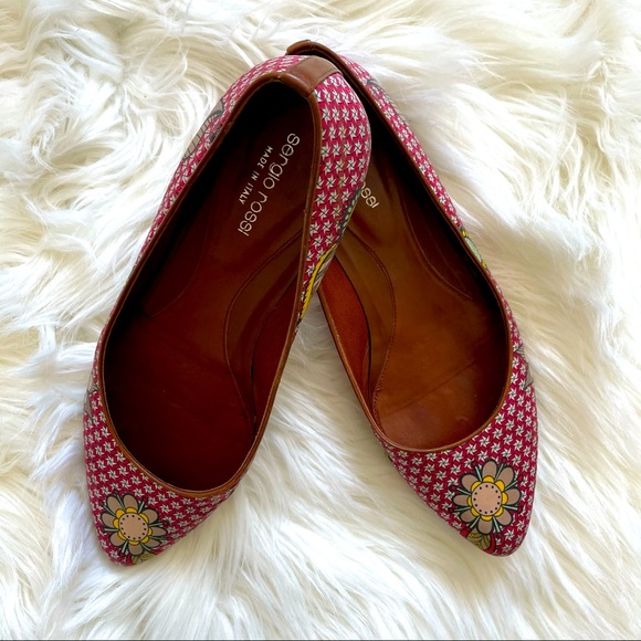 Sergio Rossi Printed Ballet Flats Leather Red 9 - Picture 1 of 8
